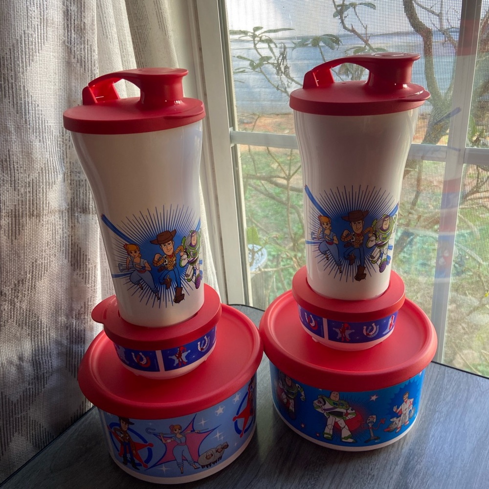 Tupperware Toy Story Snack Containers and Tumblers - Red and White